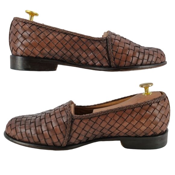 Zelli Italian Handmade Dress Shoes Brown Woven Leather Loafers Mens 8.5 Slip-ons - Picture 7 of 11